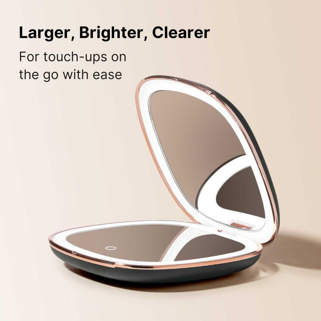 Miroir De Maquillage LED Pliable - 3 Lumières, USB Rechargeable, Format Voyage, En Cuir Blanc - 9