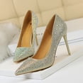 thumbnail image 2 of Zapatos de tacón alto con punta puntiaguda y boca poco profunda para mujer, de moda coreana, sexys, ajustados, con diamantes de colores, para mujer, 2 of 5