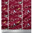 thumbnail image 1 of Soimoi Red Modal Satin Fabric Artistic Bird & Tree Printed Fabric 1 Yard 42 Inch Wide, 1 of 5