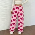 thumbnail image 2 of Rhuody Casual Pants For Womens High Waist Valentineday Heart Print Flannel Pants For Cozy Winter Wide Leg Trousers Relax Fit Clothes Red Xl, 2 of 4