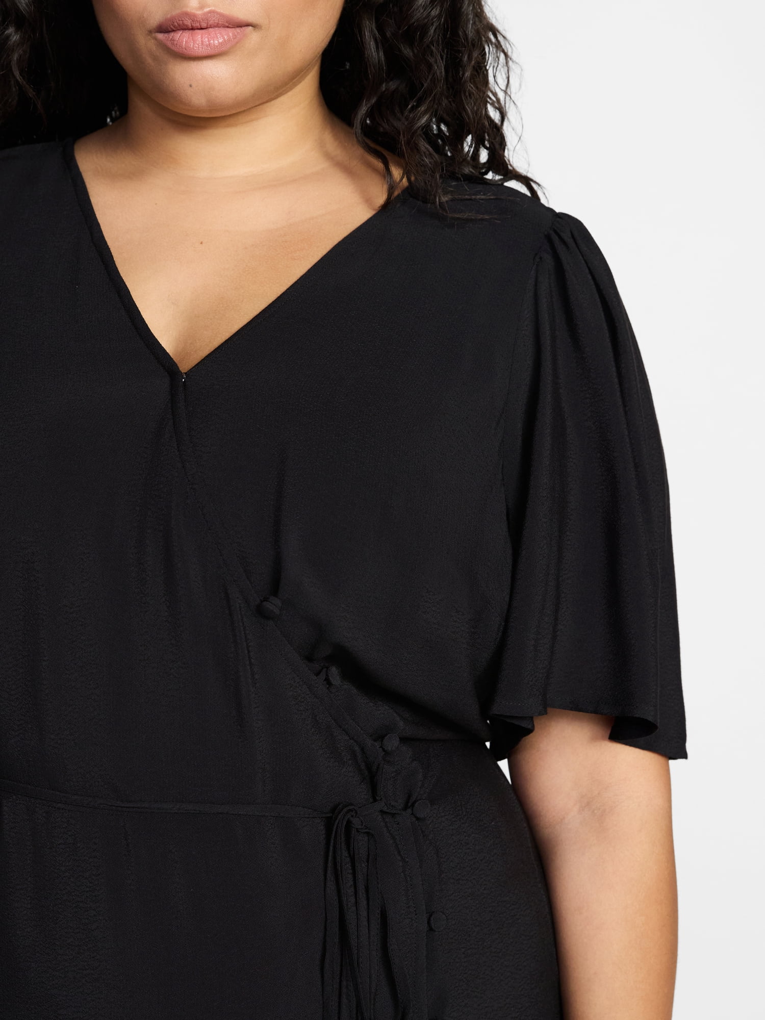 Terra & Sky Women's Plus Size Midi Wrap Dress with Elbow Sleeves, Sizes 0X-5X