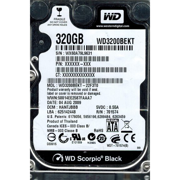 Western Digital WD3200BEKT-22F3T0 320GB DCM: HANTJBBB