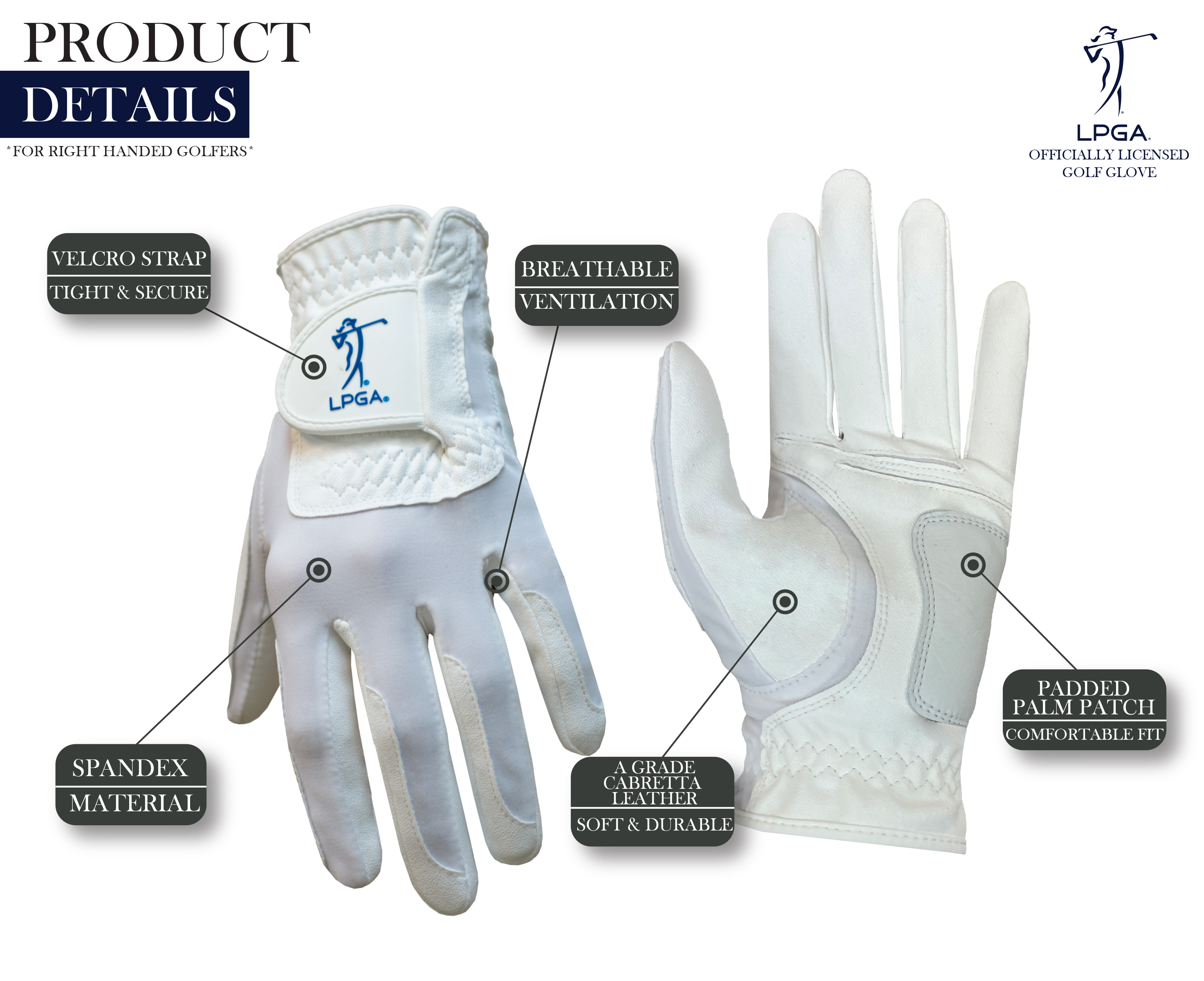 LPGA Womens Golf Glove, Left Hand, White photo 8