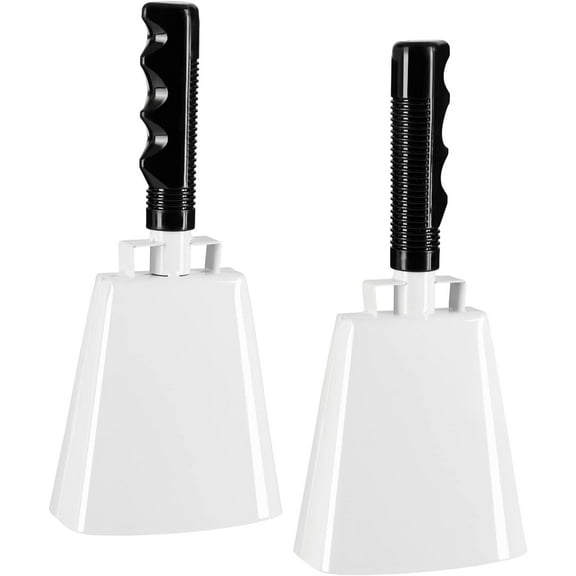 BZUEPRS - 2 Pack 9-inch Cowbells for Sporting Events, Percussion Noise Makers with Handle for Football Games, Stadiums (White)