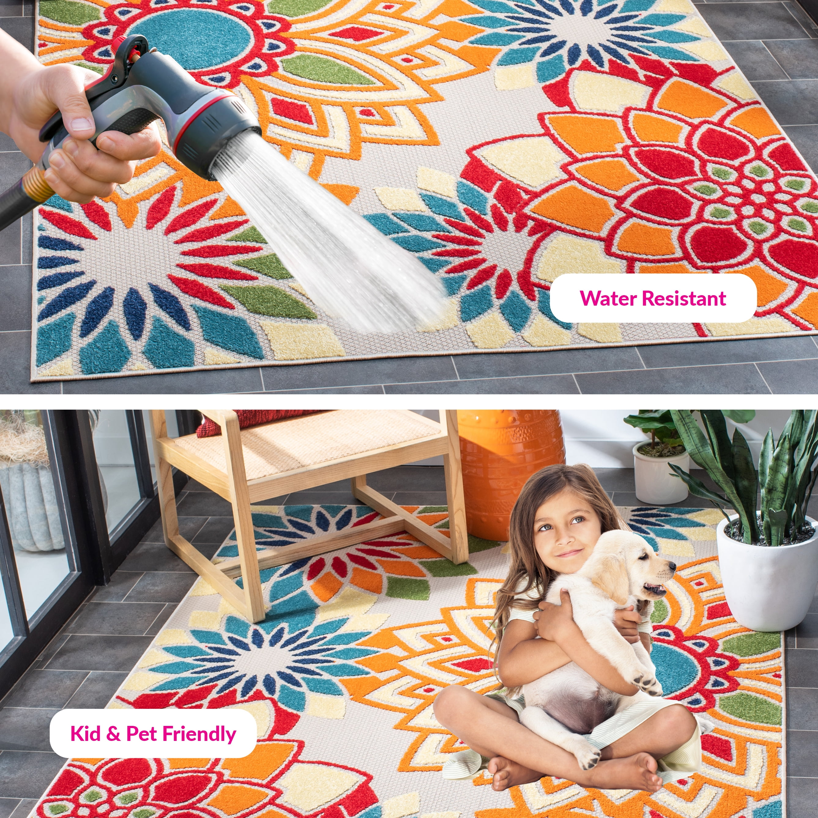 SAFAVIEH Cabana Molly Floral Indoor/Outdoor Area Rug, Ivory/Orange, 3' x 5'