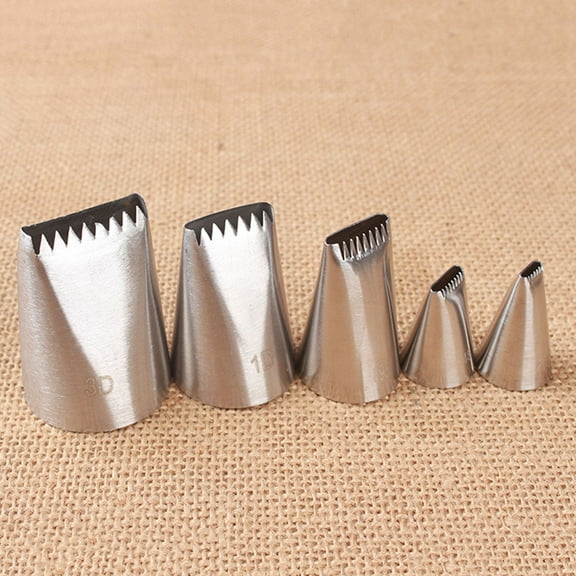 Pretyzoom 5Pcs/set Silver Frosting Tips for Cake Decorating with Different Shapes for Baking Tool