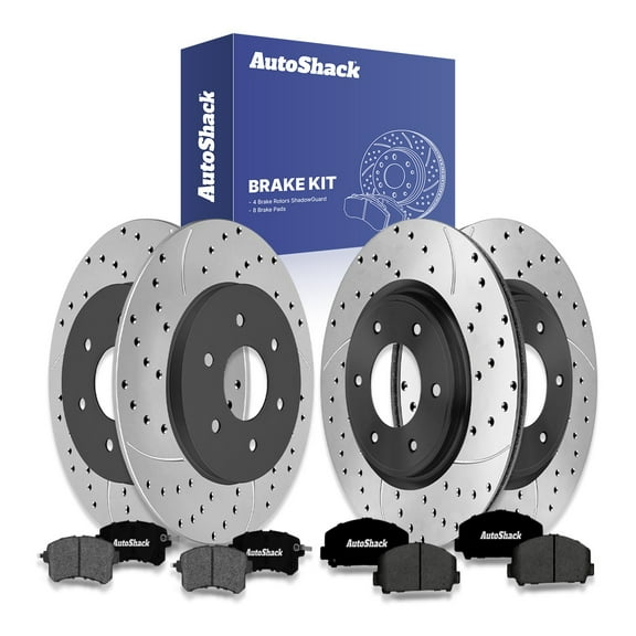 AutoShack Front Vented & Rear Solid Drilled & Slotted E-Coated Brake Rotors   Ceramic Pads 12-PC Brake Kit Replacement for 2017-2019 Nissan Armada ShadowGuard