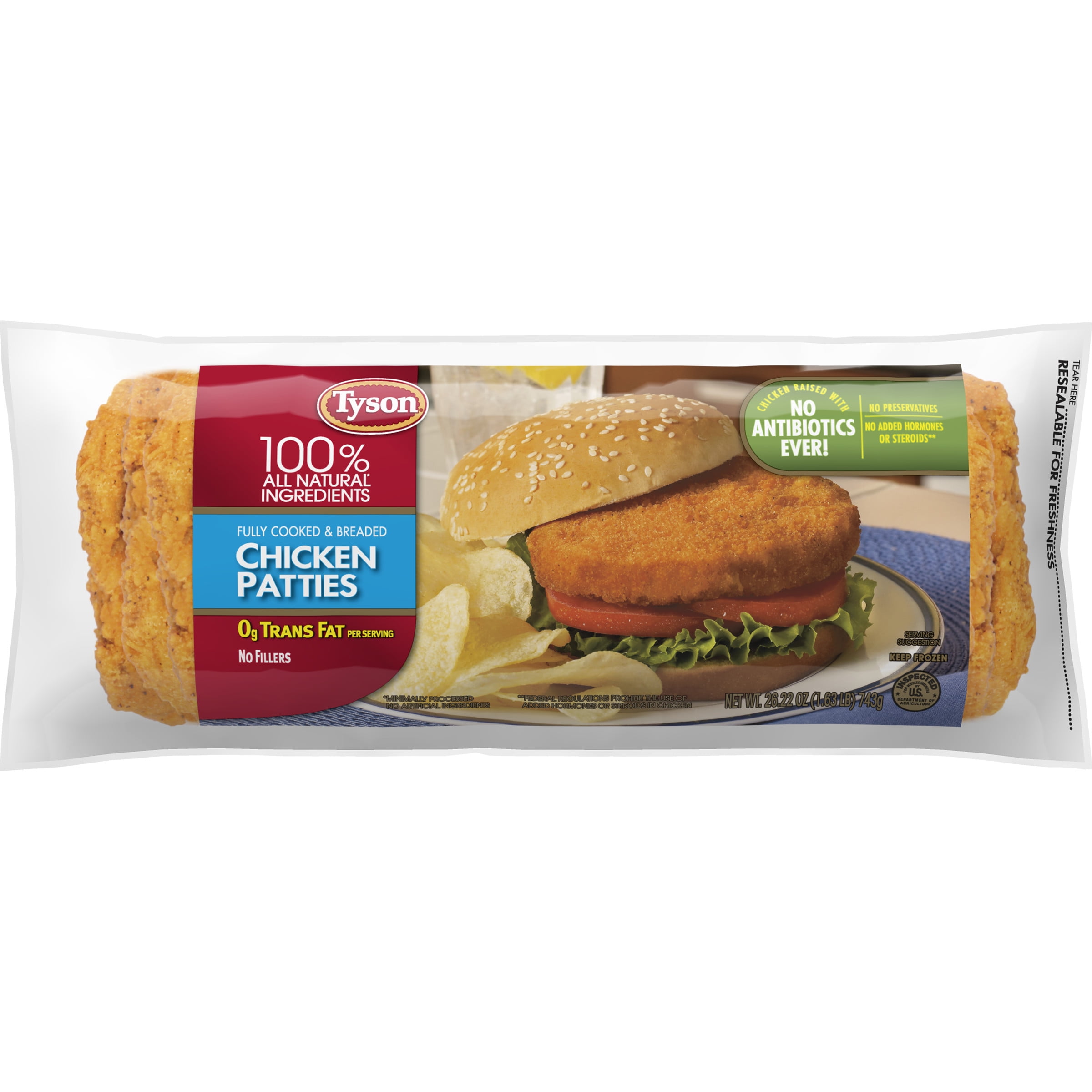Tyson Fully Cooked Chicken Patties 26 22 Oz Frozen Walmart Com