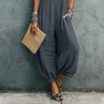 thumbnail image 3 of Baggy Linen Jumpsuits for Women Sleeveless Square Neck Overall Rompers Pleated Loose Casual Jumpsuit Dark Gray, L, 3 of 7