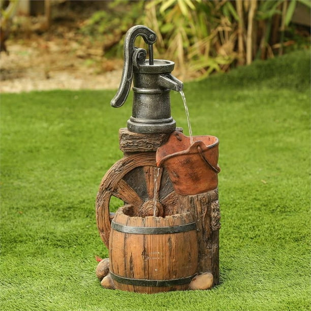 Luxen Home Polyresin Water Wheel And, Garden Water Wheel Fountain