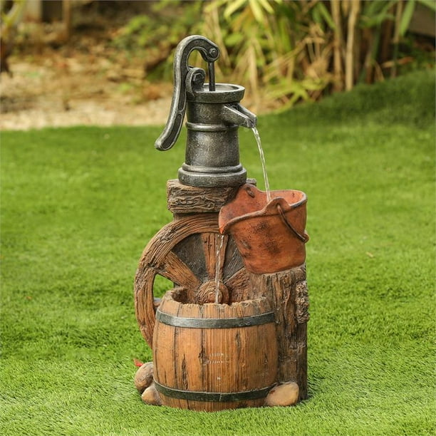Luxen Home Polyresin Water Wheel And Pump Patio Fountain Com Luxen Home Polyresin Water Wheel And, Garden Water Wheel Fountain