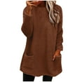 thumbnail image 2 of Puntoco Blusa de manga larga cálida con bolsillo sólido suelto para otoño e invierno con cuello redondo para mujer Puntoco Puntoco-6952, 2 of 7