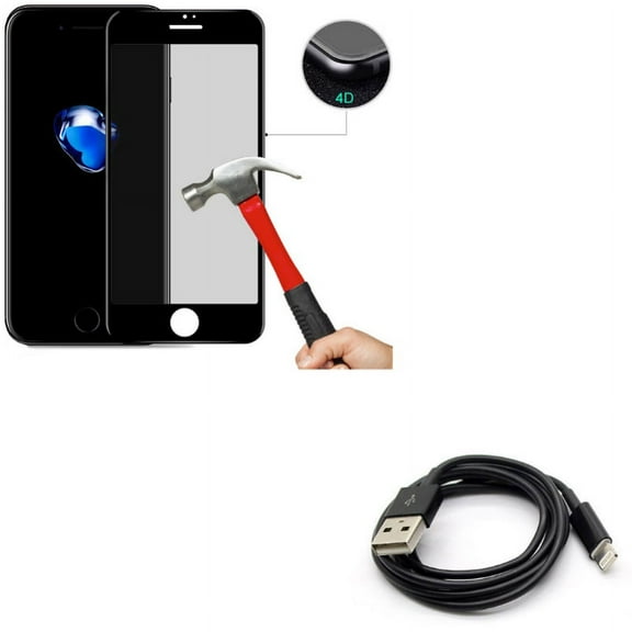iPhone 7/8 PLUS USB Cable w Privacy Screen Protector - Charger Cord Power Wire Sync, Tempered Glass Curved Anti-Spy Anti-Peep for iPhone 8 PLUS/7 Plus