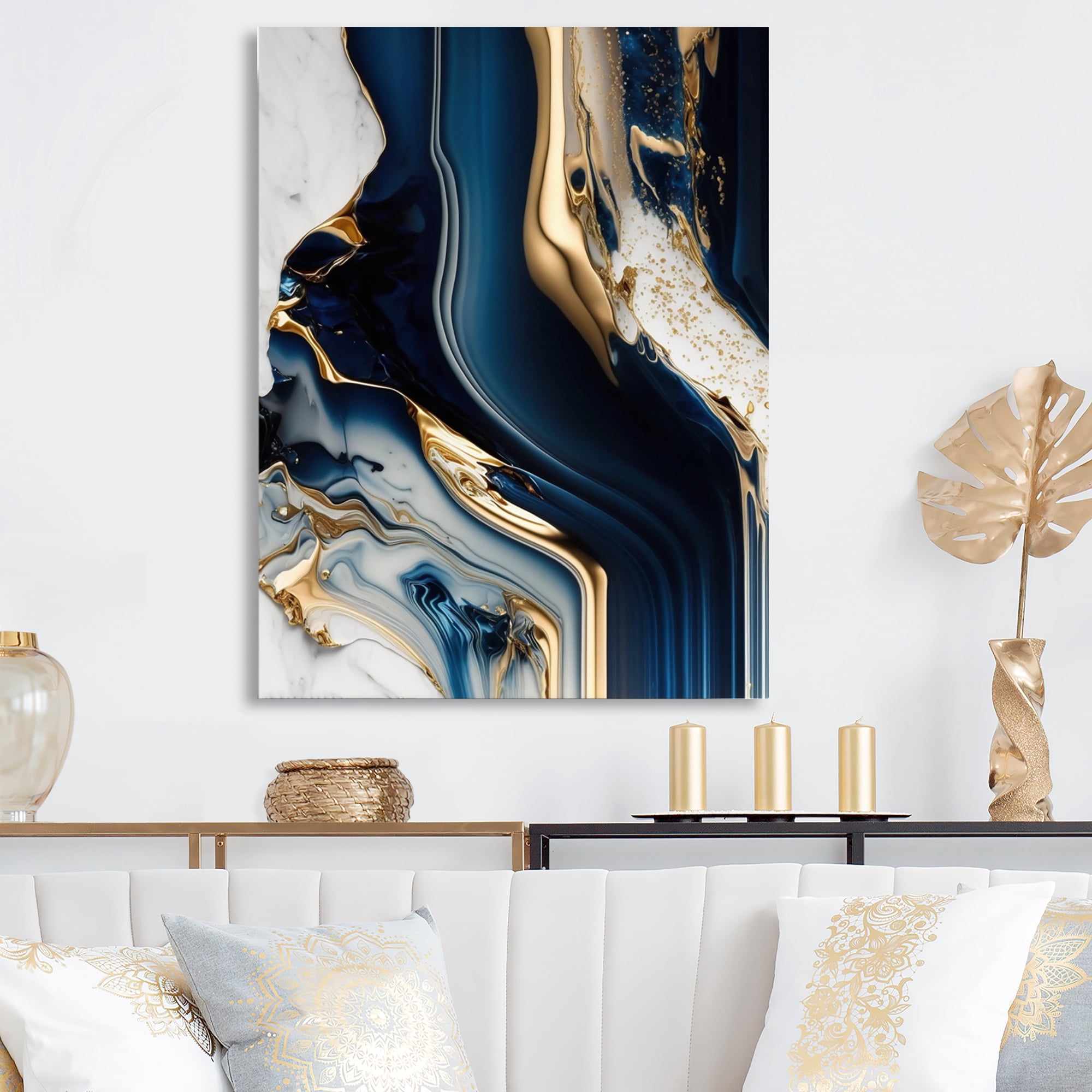 Designart Abstract Geode Waves Blue V Canvas Wall Art