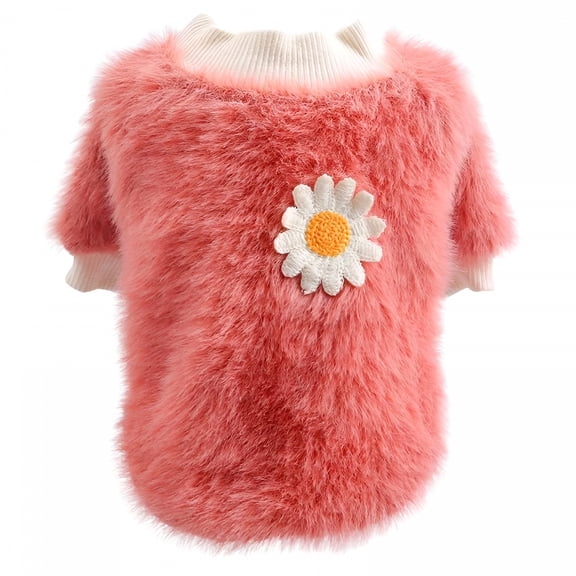 TELOLY Dog Sweaters for Small Dogs Daisy Style Plush Round Neck Flowers Sweater Clothes for Dogs Extra Small Dog Sweaters Teacup Female Dog Sweaters Dog Plaid Sweater Vest Dog Clothes