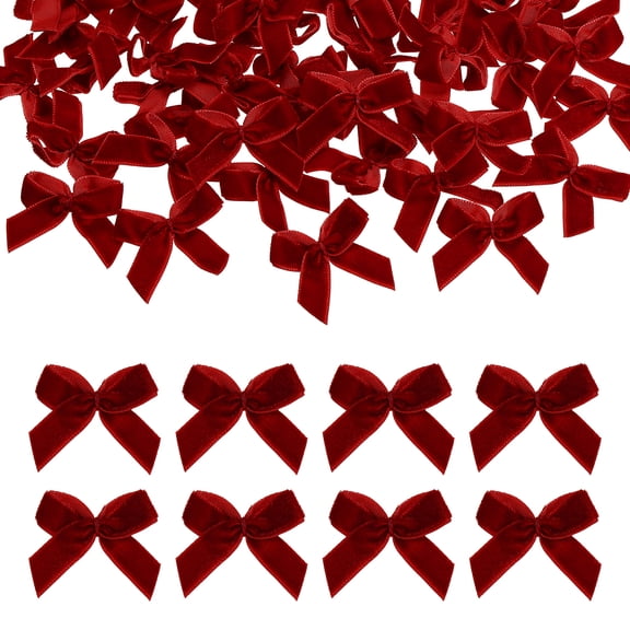 Uxcell 120 pcs Mini Christmas Velvet Bows, 1.6" Small Tiny Ribbon Bow Vintage Twist Tie Bowknot for Christmas Tree Ornaments Wreath Garland DIY Crafts Gift Wrapping Decor, Red