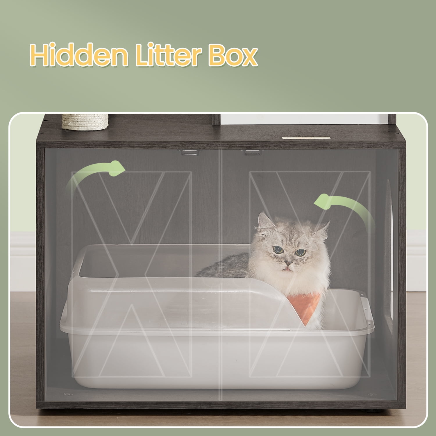 LEDREM 55.1" 2-in-1 Cat Tree & Litter Box Enclosure, Modern Cat Tower with Scratching Posts, Removable Toys, Space-Saving Design, Misty Gray