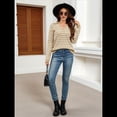 thumbnail image 4 of Suéteres de Mujer 2025, Cuello en V, Larga, Tops A Rayas, Otoño Invierno, Ropa de Punto Cómoda, Suéter Tipo Pulóver Marrón y L, 4 of 10