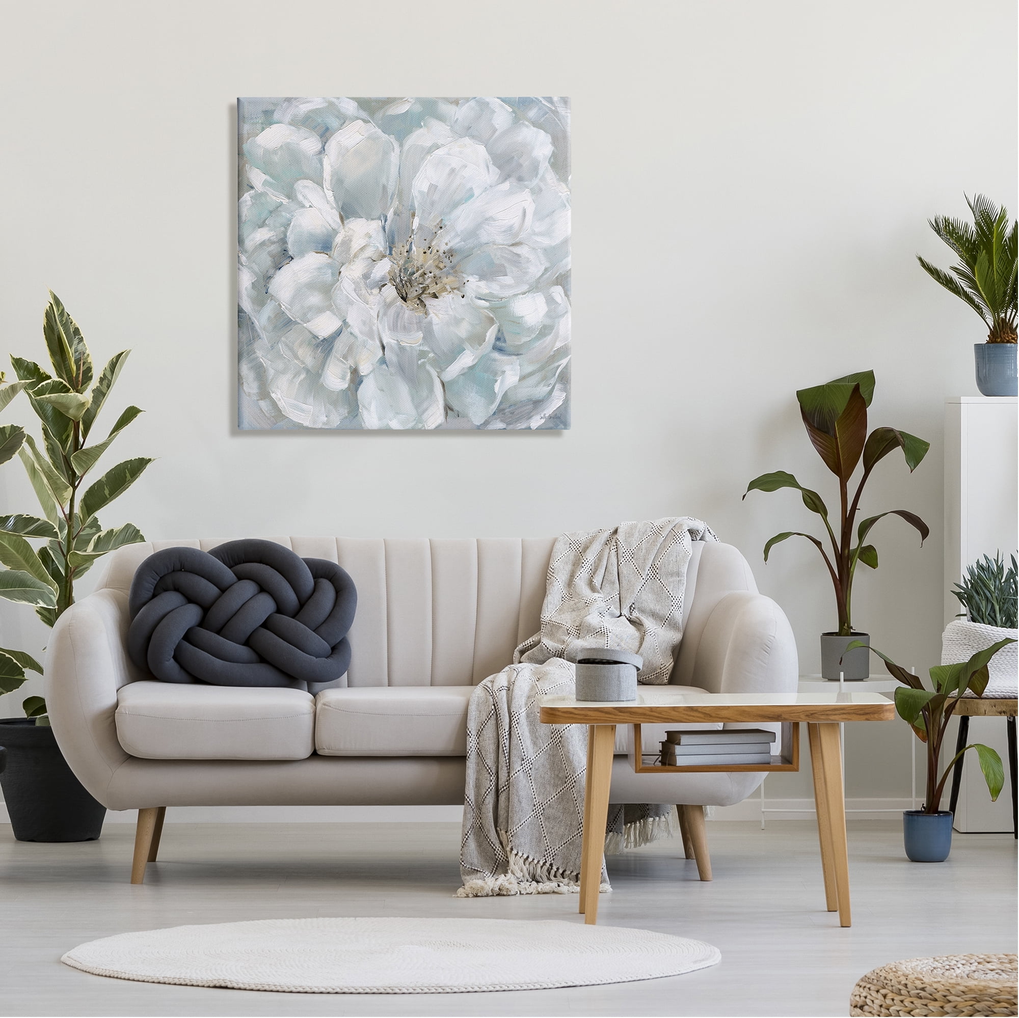 Stupell Industries White Painted Blossom Botanical & Floral Painting Gallery Wrapped Canvas Art Print Wall Art, 30 x 30