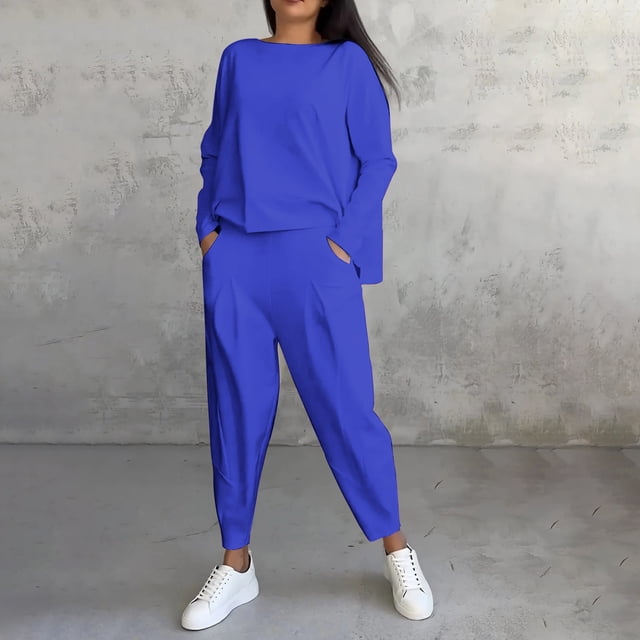 sageysalite Ensemble de Survêtements 2 Pcs pour Femmes Manches Longues Col Rond Chandail Décontracté Entraînement Course Sport avec Poches