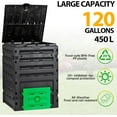 thumbnail image 2 of 120 Gallon (450L) BPA Free Garden Compost Bin - Easy Assembly, Aerating Outdoor Compost Box for Fast Fertile Soil Creation, 2 of 6
