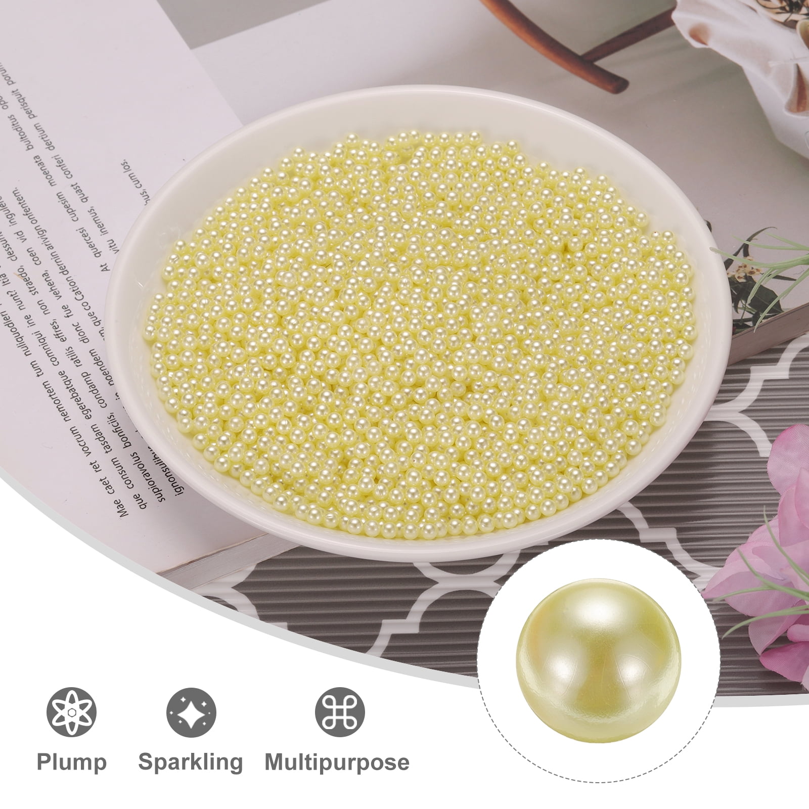 Unique Bargains Faux Pearl for Crafting No Hole Pearls for Vase Fillers Yellow