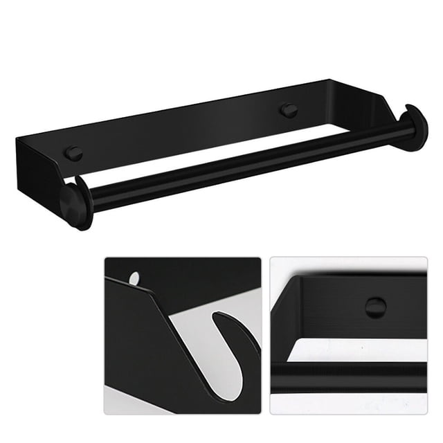 Unatoiry Paper Dispenser Towel Holder Space-saving Wall-mounted Punch-free Countertop Storage Bracket Accessory Household Black 1Set
