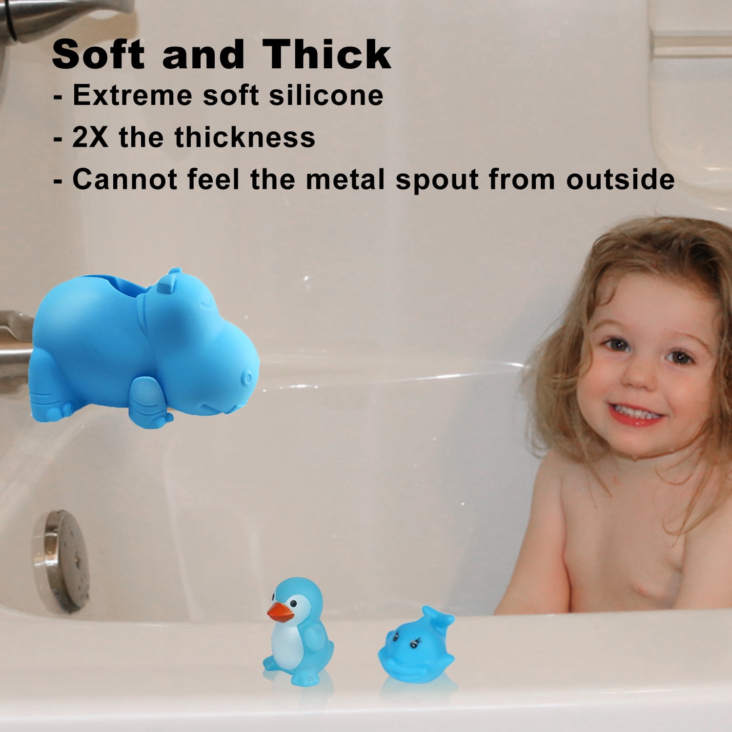StarQualityBargain Bath Kneeler and Elbow Rest Pad Set - Non-Slip Rubber with Toy Organizer - Bath Spout Cover Blue Hippo