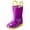 Plum/Yellow, variant on Puddle Play Toddler and Kids Waterproof Rain Boots with Easy-On Handles - Size 2 Little Kid - Red with Black Trimming - by