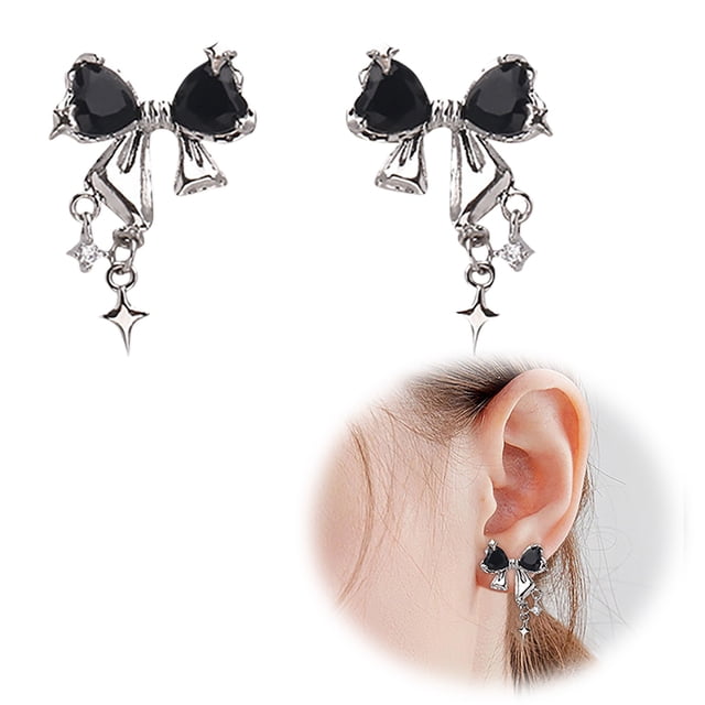 Earrings Women Bow Earrings Rhinestone Bow Tassel Earrings for Women Girls Long Statement Dangle Earrings Lightweight Gold Silver Bow Earrings Ribbon Earrings Jewelry