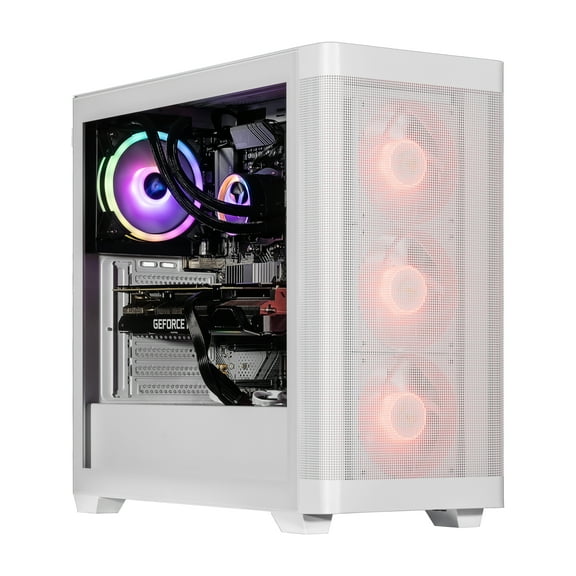 Velztorm White Pilum Custom Built Gaming Desktop PC (AMD Ryzen 7 5700X, GeForce RTX 5070, 16GB DDR4, 1TB PCIe SSD 2TB HDD, RGB Fans, 120mm AIO, 750W PSU, WiFi 5, Bluetooth 5.0, RJ-45, Win 11 Pro)