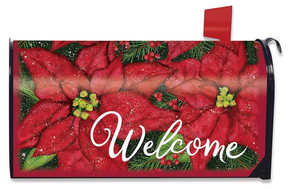 Holiday Poinsettia Christmas Mailbox Cover Floral