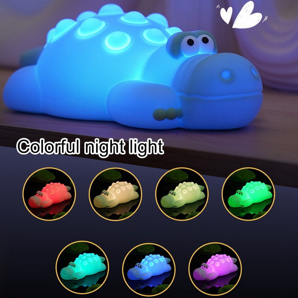 Jiibva Alligator Night Light, 7 Colour Changing Portable Touch Baby Lamp, USB Rechargeable Silicone Animal Night Light for Bedroom Decor