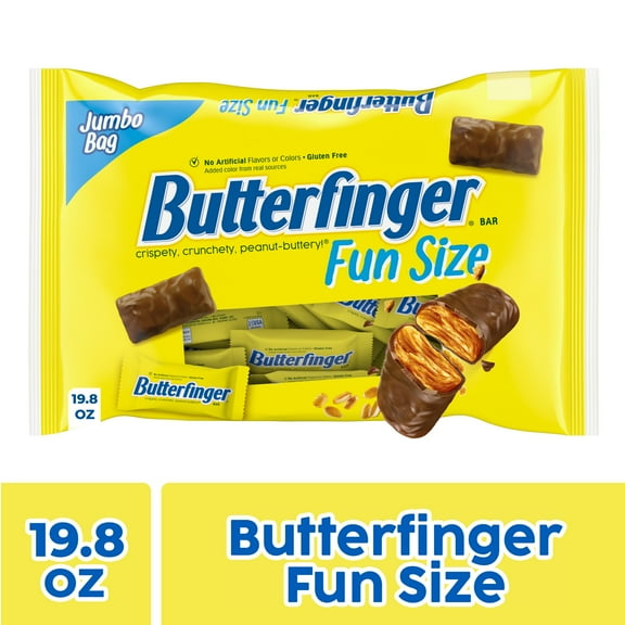 Butterfinger Fun Size Candy Bars, Crispety Crunchety Peanut-Buttery, Individually Wrapped, Jumbo Bag, 19.8 oz
