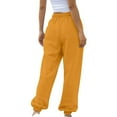 thumbnail image 3 of Women's Sweatpants Elastic High Waisted Drawstring Cinch Bottom Joggers Baggy Casual Lounge Trousers with Pockets Yellow L, 3 of 5