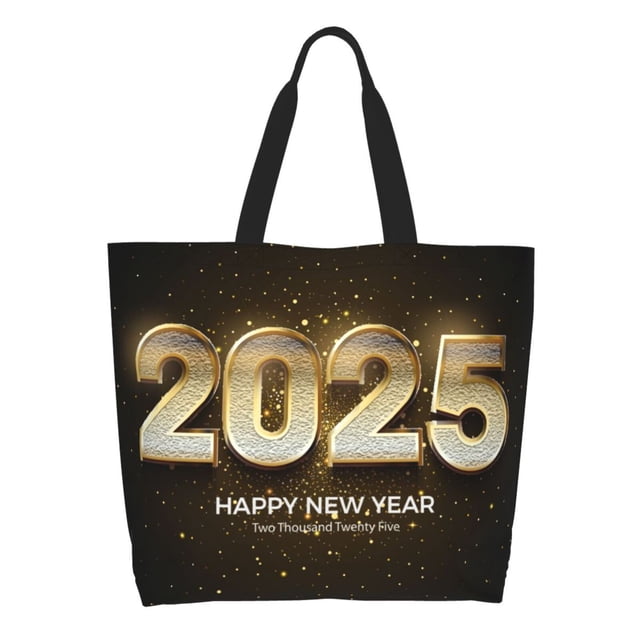 Balery Happy New Year 2025 E Bolsa Tote Estilo Estético con Cremalleras, Bolsa de Hombro, Bolsa de Compras Grande y Plegable