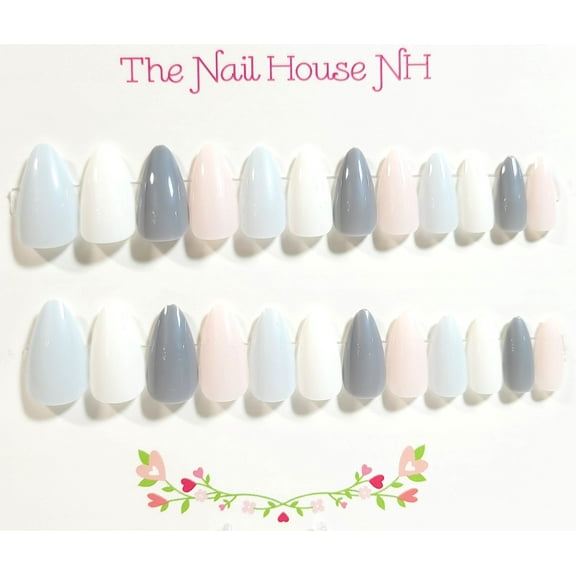 Hello Winter Ombre Glossy Short Almond Press On Nails - 24 Pieces - Artificial Nail Kit