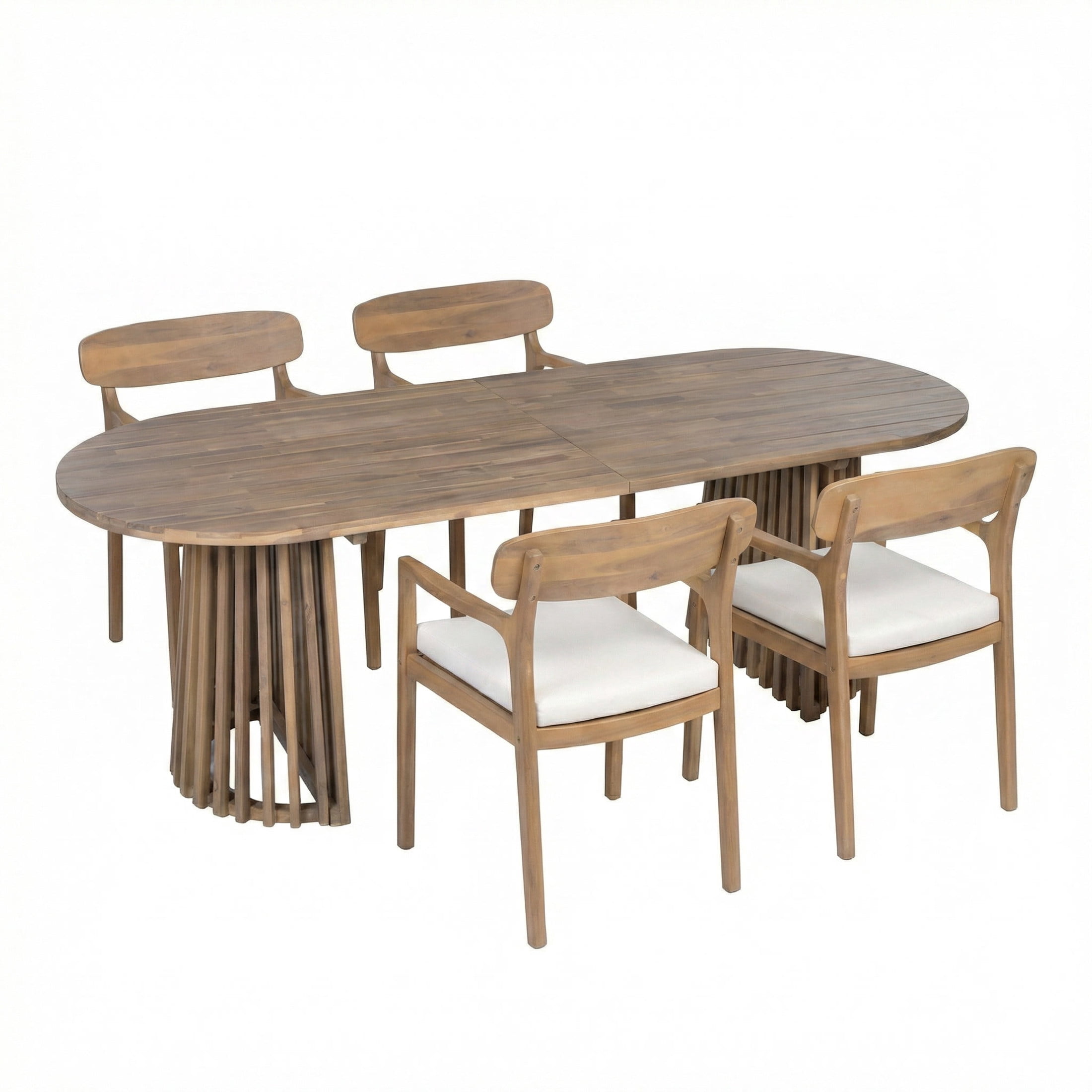 Christopher Knight Home 5-Piece Wood Outdoor Dining Set, Oval Table with Cushioned Chairs, Light Teak
