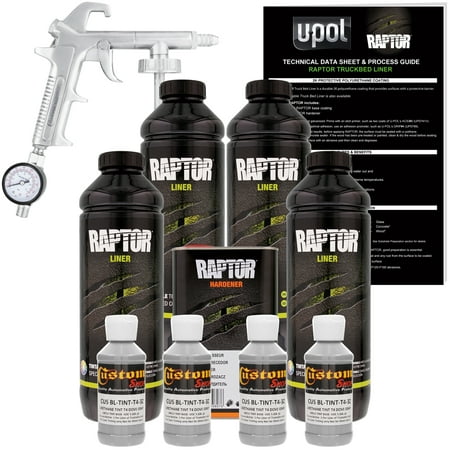 U-POL Raptor Dove Gray Urethane Spray-On Truck Bed Liner Kit w/ FREE Custom Coat Spray Gun with Regulator, 4