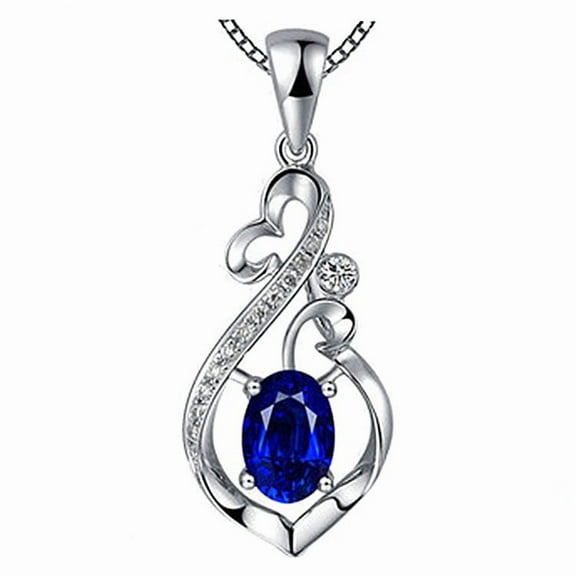Lab Created Blue Sapphire Necklace Diamond Accent in Sterling Silver and 14kt Yellow Gold Plated Silver - 18 Inch Chain