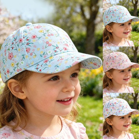 Toddler Baseball Cap Cute Floral Printed Summer Breathable Sun Hat for Kid Girls Adjustable Curved Brim Outdoor Visor Caps Pink