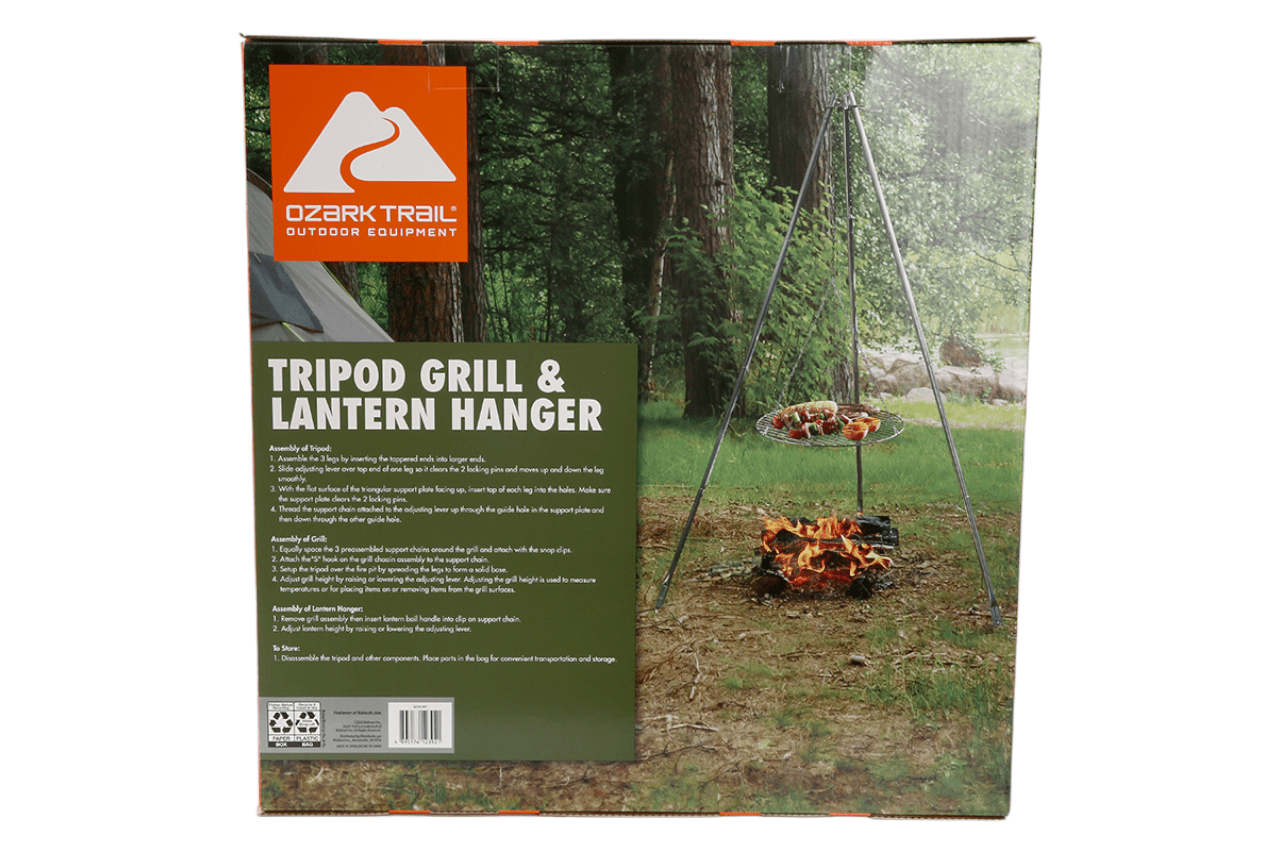 The Ozark Trail Tripod Camping Grill with Lantern Hanger Silver Walmart