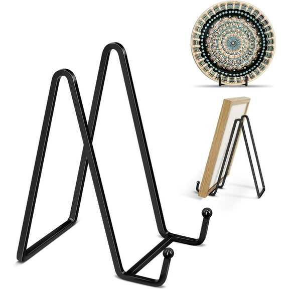 2 Pack Plate Stands for Display 6 inch Stand Black Metal Frame holder stand Picture, Decorative Plate, Book, Photo Easel