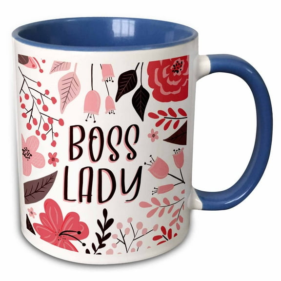 3drose, Boss Lady - Pretty Pink Floral, 15oz Two-tone Blue Mug