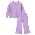 thumbnail image 4 of HILEELANG Girls 2 Piece Outfit Set, Bow Detail Long Sleeve Top & Flare Pants, Scallop Trim, Lavender, Sizes 3-8 Years, 4 of 21