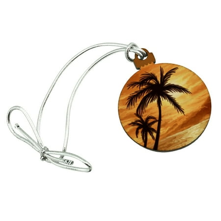 - Sunset on Tropical Beach with Palm Trees Hawaii Orange Mini Small Tiny Wood Christmas Tree Holiday Ornament