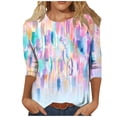 thumbnail image 2 of EQWLJWE Liquidation d'Été! T-Shirts à Manches 3/4 Imprimé Graphique pour Femmes, T-Shirts d'Entraînement Col Rond Décontracté Bleu Clair L, 2 of 5