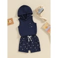 thumbnail image 4 of Musuos Baby Boy Summer 2 Piece Outfits 6 12 18 24M 3Y Star Print Sleeveless Hooded Tank Tops and Elastic Shorts Set Toddler Casual Clothes, 4 of 10