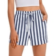 thumbnail image 5 of Garbnen Womens Shorts Linen Striped Drawstring Women Shorts Summer Beach Vacation Color Block Shorts Women with Pockets Blue S, 5 of 5