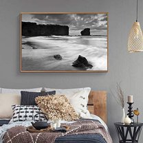 wall26 Floating Framed Canvas Wall Art for Living Room, Bedroom Black and White Water Canvas Prints for Home Decoration Ready to Hang - 16x24 inches